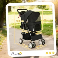 PawHut Carrito para Perros Pequeños con Cesta de Almacenaje Portavasos Ruedas y Cojín Lavable 77x44x102 cm Negro(m-3)