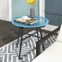 Outsunny Mesa de centro redonda de jardim em resina efeito rattan metal e tampo vidro temperado Ø 50 x 50H cm(m-2)