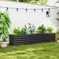 Outsunny Canteiro elevado em aço galvanizado com barras de suporte e placas de canto fundo aberto 240 x 40 x 45 cm cinza escuro(m-2)
