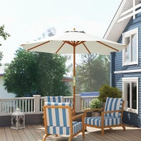 Outsunny Guarda-sol de jardim exterior redondo Ø 2,7 x 2,5 m com abertura/fecho por manivela, mastro em madeira, tecido 180 g/m², bege(m-2)