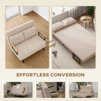 HOMCOM Sleeper Sofa 2-Seater Sofa Velvet Sofa, Sleeper Function, incl. 2 Pillows, Velvety Look, Beige(m-4)