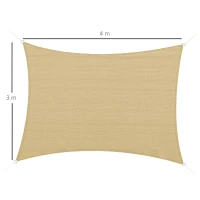 Outsunny Vela de sombreamento retangular grande 4 x 3 m em polietileno de alta densidade HDPE resistente aos UV bege(m-3)