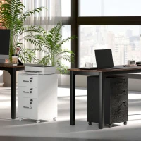 HOMCOM Caisson de Bureau Mobile avec 3 Tiroirs Verrouillables, Caisson de Rangement sur Roulettes, 40 x 40 x 69,5 cm, Noir(m-10)
