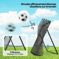 SPORTNOW Filet de Rebond Pliable Réglable à 5 Angles avec 24 Cordes Élastiques Filet pour Football, Acier, 120x73x112cm, Noir(m-4)