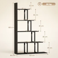 HOMCOM Étagère bibliothèque séparateur de pièce style industriel en escalier 5 étagères 102 x 30 x 160 cm coloris noir(m-3)
