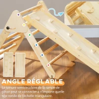 AIYAPLAY Triangle d'escalade, 3 en 1 en bois pour grimper et glisser, charge max. 50 kg, pour 18-48 mois, bois naturel(m-6)