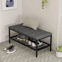 HOMCOM Banco de sapatos com almofada estofada e prateleira de arrumação, banco de entrada para corredor, quarto, 90x41x40cm, cinzento(m-4)