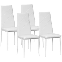 HOMCOM Set de 4 Sillas de Comedor Tapizadas de Piel Sintética con Respaldo Alto y Patas de Acero 41x50x97 cm Blanco(m-11)