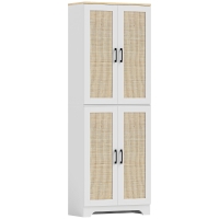 HOMCOM Alacena de Cocina con Estantes Ajustables Puertas de Ratán y Sistema Anti-vuelco 60x30x170 cm Blanco