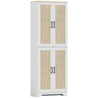 HOMCOM Alacena de Cocina con Estantes Ajustables Puertas de Ratán y Sistema Anti-vuelco 60x30x170 cm Blanco(m-1)