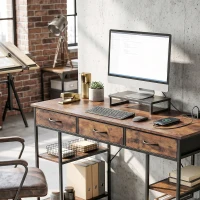 HOMCOM Bureau avec rangement avec prises de courant, 3 tiroirs en tissu et 4 étagères de rangement, 120 x 40 x 76 cm, marron(m-11)