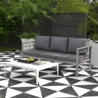 Outsunny Sofá de jardim 3 lugares com almofadas de assento e encosto - sofá exterior em alumínio 185L x 66l x 64H cm(m-6)