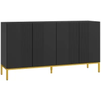 HOMCOM Buffet design contemporâneo gráfico 2 armários portas prateleiras reguláveis em madeira preta metal dourado(m-1)