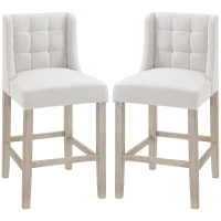 HOMCOM Set of 2 Bar Stools with Button Tufting, Solid Wood, incl. Footrest, 47 cm x 50 cm x 101 cm, Gray + Natural(m-1)