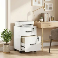 HOMCOM Gaveteiro de Escritório com 2 Gavetas Rodas com Trava Gaveteiro para Carta/Formato A4 40x40x54,1 cm Branco(m-4)