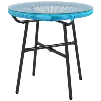 Outsunny Mesa de centro redonda de jardim em resina efeito rattan metal e tampo vidro temperado Ø 50 x 50H cm(m-7)