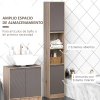 HOMCOM Armario de Baño Alto, Columna de Baño Estrecha con 2 Puertas y 2 Estantes Abiertos, para Espacios Pequeños, 30x24x170 cm, Roble y Gris(m-4)