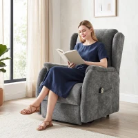 HOMCOM Sillón de TV y relax con ayuda al levantarse para personas mayores, acabado chenilla, con mando a distancia y bolsillos laterales, Gris oscuro(m-6)