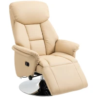 HOMCOM Relaxsessel, Liegefunktion, Lederoptik, Fußstütze, bis 150 kg, 78 x 80 x 109 cm, Beige(m-11)