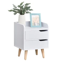 HOMCOM Mesa de Noche Multiusos Mesita Auxiliar para Sala de Estar o Dormitorio con 2 Cajones Espaciosos Patas Elevadas de Pino Diseño Moderno 33x28x42 cm Blanco(m-1)
