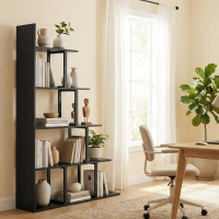HOMCOM Étagère bibliothèque séparateur de pièce style industriel en escalier 5 étagères 102 x 30 x 160 cm coloris noir(m-11)