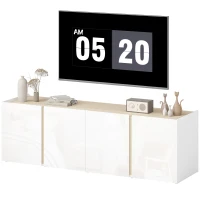 HOMCOM Móvel para TV, rack para TV com 4 portas com fechamento amortecido, prateleira ajustável e passagens para cabos, 135 x 38 x 45 cm, branco(m-7)