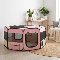 PawHut Parque Plegable para Perros y Gatos Corralito Portátil para Animales Pequeños Impermeable de Tela Oxford Ø90x41 cm Rosa(m-8)