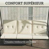 Outsunny Balancelle de jardin 3 places grand confort inclinaison toit réglable, 2 tablettes latérales, coussins, acier polyester(m-6)