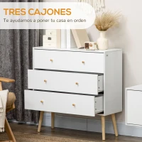 HOMCOM Cómoda con 3 Cajones Cajonera de Dormitorio con Patas de Madera de Pino para Salón Oficina Habitación 80x30x80 cm Blanco(m-5)