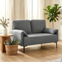 HOMCOM Sofá 2 Lugares, Sofá de Sala Estofado com Apoios de Braço Almofadados, Efeito Veludo, 127 x 72 x 84 cm, Cinza(m-2)