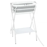 PawHut Dog Bath Tub, Portable Foldable Dog Bathtub with Stand, Drainage Hole, for Small Dogs Puppies Grey(m-11)