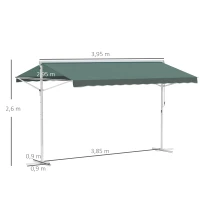 Outsunny Toldo de Dupla Inclinação 4 x 3 m Manual Retrátil Inclinação Ajustável Metal Poliéster Impermeabilizado Verde Escuro(m-3)