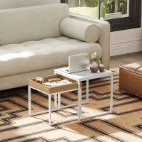 HOMCOM Lot de 2 tables basses gigognes carrées, tables gigognes de salon avec cadre en acier, style moderne, blanc(m-6)