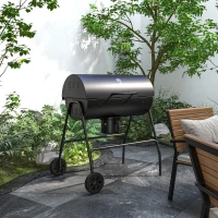 Outsunny Barbecue au charbon de bois BBQ avec couvercle, grille et thermomètre, avec roues, poignée, 95 x 71,5 x 102 cm, noir(m-10)