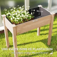 Outsunny Jardinière surélevée en Bois, Carré Potager sur Pied surélevé, Trous de Drainage, Tissu non tissé, 86x46x76 bois naturel(m-4)