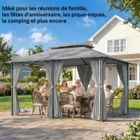 Outsunny Tonnelle barnum pavillon de jardin style colonial double toit toiles latérales amovibles 3L x 4l x 2,8H m gris(m-6)
