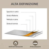 HOMCOM Specchio da Parete Rettangolare con Ganci, Specchio a Muro in Vetro e MDF, 50x70 cm, Color Legno(m-6)