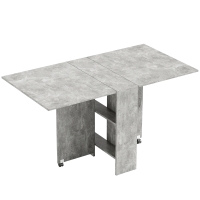 HOMCOM Mesa de Cocina Plegable con Ruedas 2 Estantes de Almacenaje y 2 Alas Abatibles Estilo Moderno 75x140x74 cm Gris Cemento