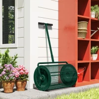 Outsunny Esparcidor de Compost 75 L 61x40 cm para Césped y Jardín con Mango en T Cesta de Malla Metálica Verde(m-4)