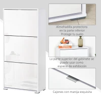 HOMCOM Armario de Zapatos Zapatero Moderno con 3 Cajones Capacidad de 18 Pares de Zapatos para Pasillo 60x26x124 cm Blanco(m-7)