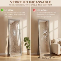 HOMCOM Miroir sur pied mural ou à poser rectangulaire avec cadre en bois pour salon chambre à coucher 37 x 155 cm gris(m-5)