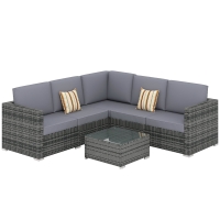 Outsunny 4 Pieces Rattan Garden Furniture Set, Wicker Outdoor Furniture Set with Corner Sofa Loveseat Coffee Table Cushions, Conservatory Furniture Set for Patio Balcony Poolside, Grey