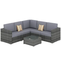 Outsunny 4 Pieces Rattan Garden Furniture Set, Wicker Outdoor Furniture Set with Corner Sofa Loveseat Coffee Table Cushions, Conservatory Furniture Set for Patio Balcony Poolside, Grey(m-1)