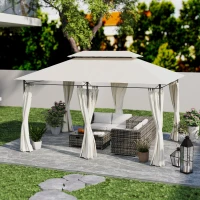 Outsunny 3 x 4m Metal Frame, Two-Tier Roof Gazebo - Cream White(m-8)