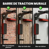 SPORTNOW Barre de Traction Murale 2-en-1 en Acier avec Poignées Antidérapantes, Coussins Coude et Dos, 95 x 76 x 63 cm, Rouge(m-4)