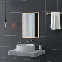 HOMCOM Specchio da Parete Rettangolare con Ganci, Specchio a Muro in Vetro e MDF, 50x70 cm, Color Legno(m-7)