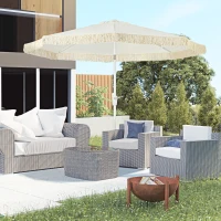Outsunny Guarda-sol de jardim guarda-sol exterior inclinável guarda-sol com franjas com manivela 8 varetas dim. Ø 2,65 x 2,45 H m Branco(m-6)