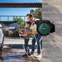 Outsunny Suport pentru Furtun de Grădină Retractabil cu Furtun de Apă 30+2 m, 7 Moduri, Negru(m-10)