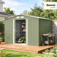 Outsunny 9 x 6ft Garden Metal Storage Shed, Outdoor Storage Tool House with Ventilation Slots, Floor Foundation and Lockable Double Doors, Light Green(m-2)