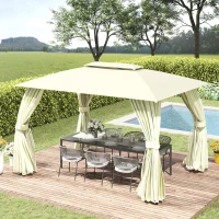 Outsunny Gazebo da Giardino 4x3m con Doppio Tettuccio, Pareti in Poliestere e Struttura in Acciaio, Beige(m-10)